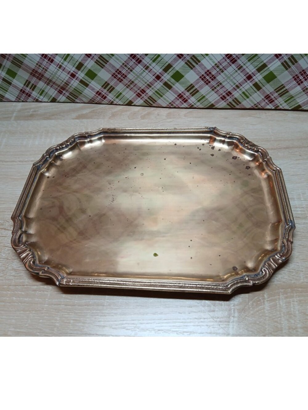 JCPENNEY BRASSWARE BRASS ORNATE EDGE METAL PLATTER TRAY MADE IN INDIA